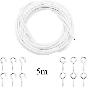Net Curtain Wire White Window Cord Cable Viole With Hook Eyes Choose Length ！