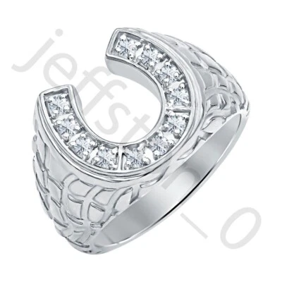 Anillo para hombre sobre herradura de oro blanco de 14 quilates con diamantes creados en laboratorio de 0,50 quilates Foto 1 de 4