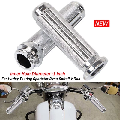 Chrome 1" Handlebar Hand Grips For Harley Electra Glide Dyna Road King Softail - Image 1 of 4