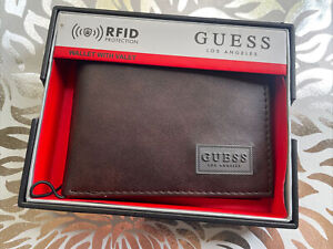 Guess Wallet Men 31GO220061 Brown Trifold RFID Protection Gift Box New MSRP $42