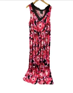 New Directions Woman Sleeveless Maxi Dress 2X Floral Black Lace Trim Stretchy - Picture 1 of 11
