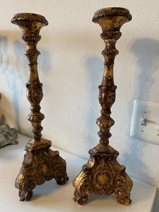 🕯️ Ornate Baroque Candle Holders 🇵🇭 Hand-Painted Pedestal Décor Vintage VTG - Picture 1 of 11