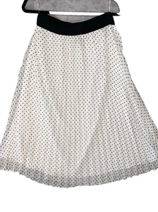 DKNY Skirt Sheer Pleated Elastic Waist Polka Dot Midi Lined White Black Medium - Picture 1 of 6