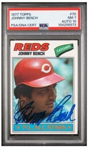 1977 Topps Johnny Bench Signed Baseball Card PSA 7 PSA/DNA Certified 10 Auto HOF - Picture 1 of 4