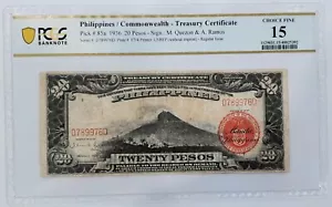 1936 Philippines Commonwealth 20 Pesos Banknote Mayon Volcano PCGS Hard To Find - Picture 1 of 3