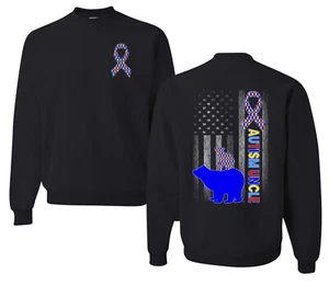 Autism Awareness Uncle Bear Puzzle Autism Ribbon Unisex Crewneck Sweatshirt - Picture 1 of 9
