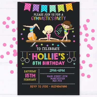SUNSHINE PARTY UK Personalised Gymnastics Party Invitations, Birthday Invites,10 + Envelopes
