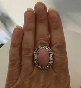 HSN Colleen Lopez Sterling Silver Pink Opal & White Topaz Ring Sz 6 (Runs Large) - Picture 1 of 8