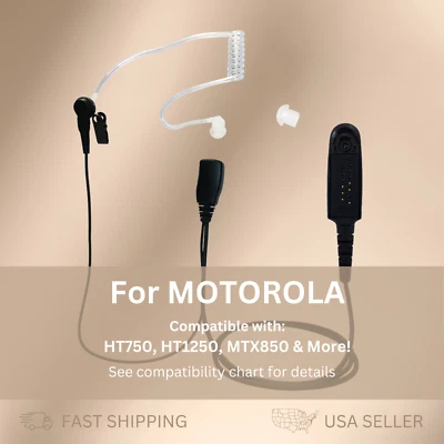 Clear FBI Acoustic w/ PTT Earpiece for Motorola Radios HT750 HT1250 GP380 MTX850 - Image 1 of 4