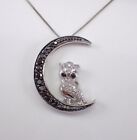 1.40Ct Round Cut Real Moissanite Owl Pendant 14K White Gold Plated 18'' Chain