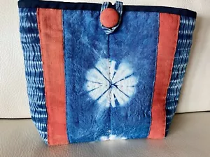Vintage Japanese Textile Shibori Aizome Indigo Blue Hand made patchwork Pouch - Picture 1 of 8