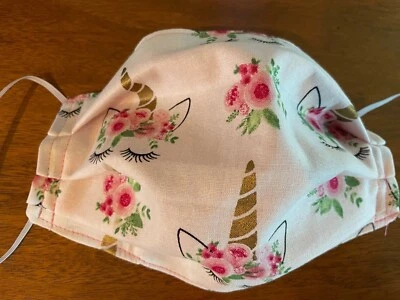 100% Cotton Mask of Unicorn with Flowers and Big Eyelashes - Image 1 of 2
