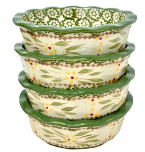 Temp-tations Old World Ovenware Set Of 2 Green Confetti Cereal/Soup Bowls 5" - Picture 1 of 6