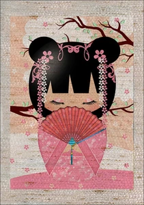 Quilting Crafting Panel, Featuring Various Kokeshi Dolls, **FULL SET of 8** - Picture 1 of 8