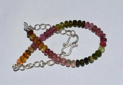 Tourmaline Gemstone Faceted Beads Multi-Color gemstone Jewelry 5"Bracelet T0027 - Image 1 of 4