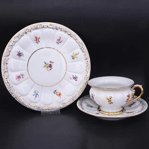 3-tlg. - Meissen Pfeifferzeit (2. Wahl) Kaffeegedeck X-Form Streublümchen X37 - Bild 1 von 10