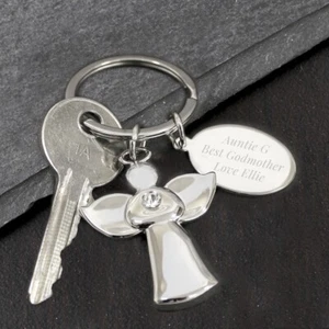 Personalisierter Schlüsselanhänger Engel Gravur versilbert Muttertag Weihnachtsgeschenk für Sie - Bild 1 von 5