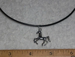 Horse Charm Black Leather Necklace - pony mustang equestrian pendant FOAL colt - Picture 1 of 2