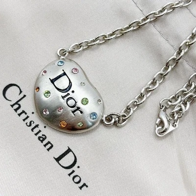 Christian Dior Necklace Heart Charm Multi Color Stone Chain Vintage From Japan - Image 1 of 4
