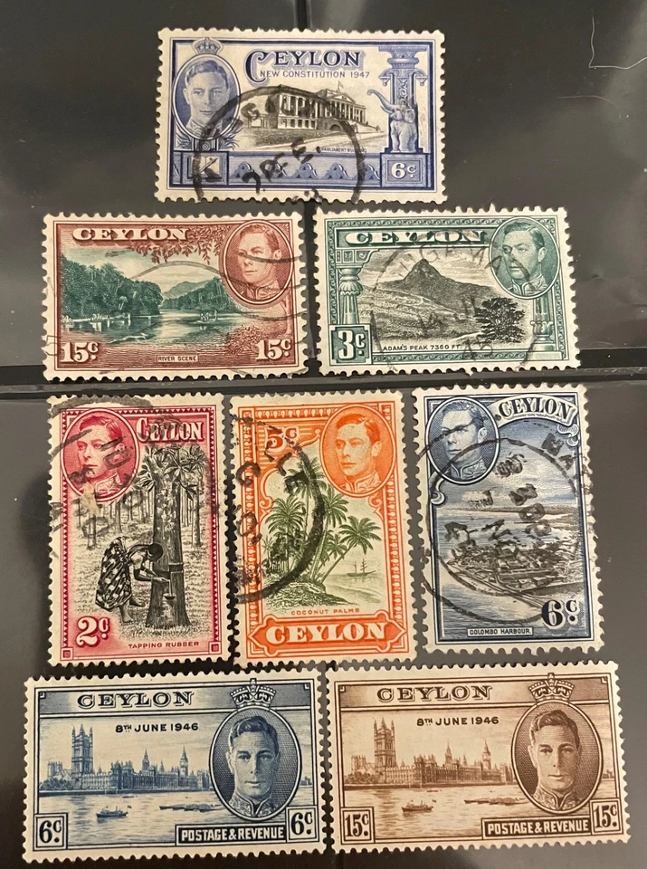 Lote de 8 sellos postales antiguos de CEILÁN Rey Jorge Vl Foto 1 de 1