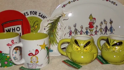 Grinch Estola Navidad Whoville Vajilla LOTE 8 Piezas Taza Plato - NUEVO Foto 1 de 4