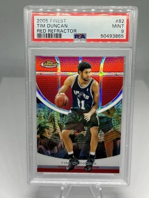 2005 Topps Finest Tim Duncan Red Refractor /169 PSA 9 Mint Spurs Card #82 - Image 1 of 2