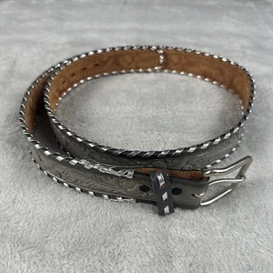 Chambers Belt Gray Acorn Leaf Tooled Leather Belt USA Made 38” - Picture 1 of 5
