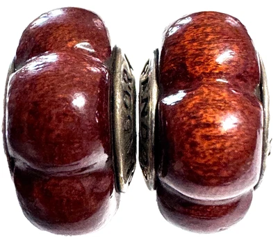 (PAIR) Pandora Sterling Silver  Wood  Charms  MUIRACATIARA SCALLOPED 790713 - Image 1 of 4