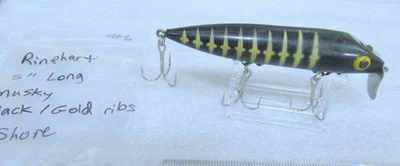De Colección Rinehart Muskie Musky JINX 5" Negro Dorado Costillas Costa Señuelo de Pesca RESISTENTE Foto 1 de 4