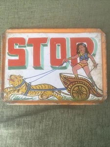 Vintage Metal Stop Sign, Naive Hand painted Indian Tiger Advertising M26 - Picture 1 of 9
