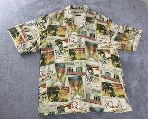 Tommy Bahama Las Vegas High Roller Postcard Print Silk Hawaiian Mens Shirt Large - Picture 1 of 16