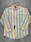 Brooks Brothers Shirt Mens Large Yellow Blue Striped With Tags Non Iron Button