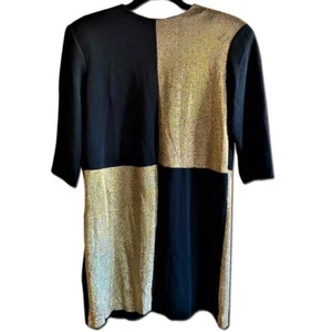 Vintage 80s boxy shift tunic color block gold metallic & black dress 8 - Picture 1 of 14