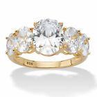 PalmBeach Jewelry 5.06 TCW Gold-Plated Silver Oval-Cut Graduated CZ 5-Stone Ring