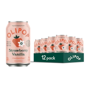 OLIPOP Prebiotic Soda, Strawberry Vanilla, 12 fl oz, 12 Pack, Refrigerated New - Picture 1 of 8
