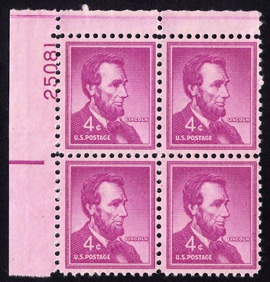 Scott #1036 Abraham Lincoln Plate Block of 4 Stamps - MNH - Image 1 of 2