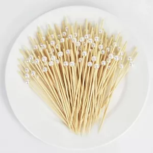 100 Pcs White Pearl Bamboo Fruit Picks Wedding Party Disposable Sticks - Picture 1 of 4
