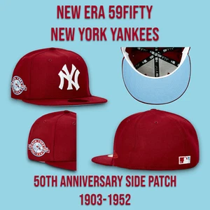 New Era New York Yankees 59FIFTY Fitted Hat 50TH Anniversary 1903-52 Patch 7 5/8 - Picture 1 of 7