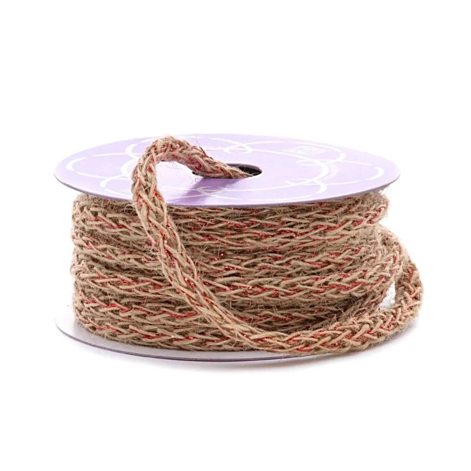 Natural and Red Metallic Burlap Soft Braid Cord - 8mm x 10 Yds (pm56008702) - Image 1 of 1
