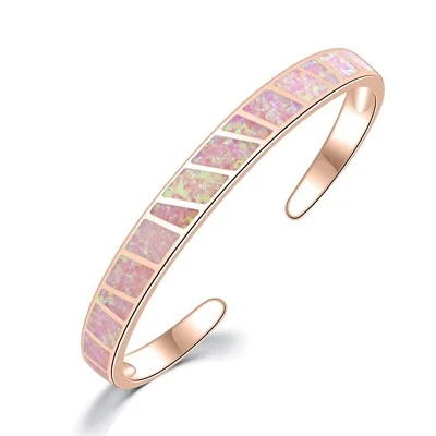 Kivony Fashion Fine Pink Fire Opal Bangles 925 Sterling Sliver Jewelry For Women - Image 1 of 4