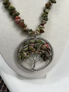 Raw Quartz Tumbled Stones Tree of Life Necklace Pendant + Matching Earrings Set - Picture 1 of 6