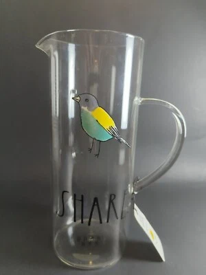 RAE DUNN "SHARE" Glass 10 In. MARTINI Pitcher Carafe Blue Yellow Bird NWT 2017 - Image 1 of 4