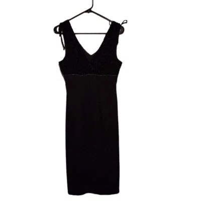 Deadstock Vtg Y2K Whimsigoth Dress L Black Empire Waist Floral Velvet Milkmaid - Image 1 of 4