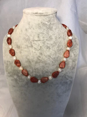 Herrliche echte Korallen-Perlenkette Korallen+Zuchtperlen - Bild 1 von 4