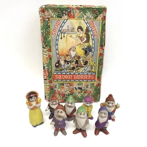 Antique 1938 G Borgfeldt Disney Snow White & The Seven Dwarfs Bisque Figurines - Picture 1 of 22