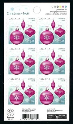 BOOKLET BK438, 2415,  CHRISTMAS ORNAMENTS, PANE OF 6 - Image 1 of 2