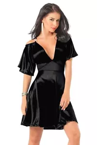 4055 Black Flare Fitted Short Sleeves Bodycon Cocktail Club Wear Dress S M L - Picture 1 of 3