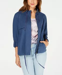 Style & Co. Women's Zip-Up Roll-Tab-Sleeve Jacket, Uniform Blue - Picture 1 of 4