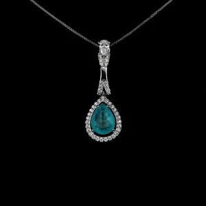 925 Sterling Silver Necklace Pear Emerald Synthetic 9x7mm Gemstone Jewelry - Picture 1 of 13