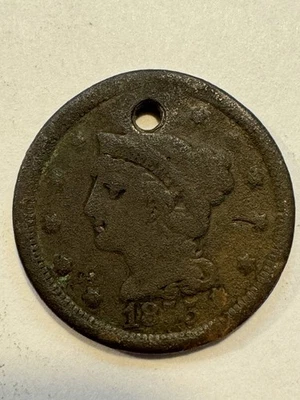 Cabeza Liberty 1855/cabello trenzado grande un centavo (agujero) Foto 1 de 4